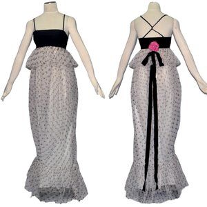 Staud Petunia Polka Dotted Tulle Maxi Peplum Party Dress Barbiecore 2 XS